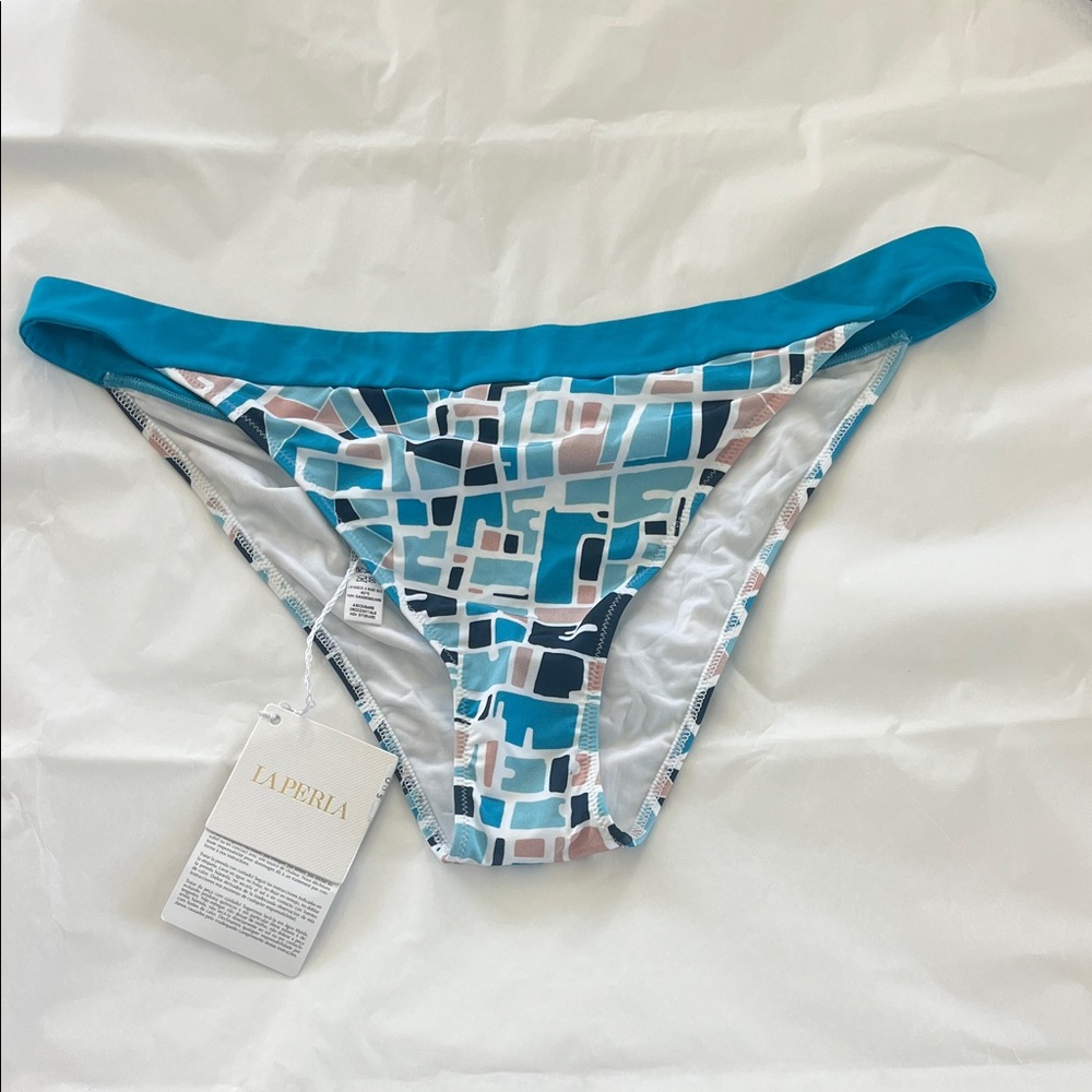 NWT La Perla Teal-Trim Geometric Mosaic Swim Bottoms size Large